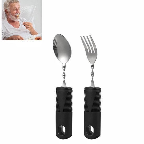 2-Piece Cutlery Set - Weighted Design - Easy-Grip Stainless Steel Spoon - Joint Support Spoon - 100*38*105mm - Suitable for People with Hand Tremors - Silver