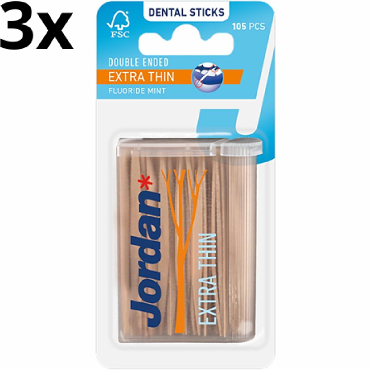 Jordan Tandenstokers - Extra Dun - 3 stuks - Voordeelverpakking