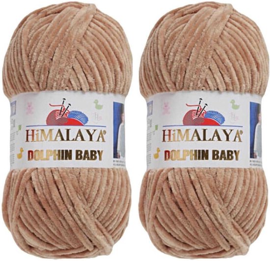 Himalaya Dolphin Bébé (2 pièces) - 80365 Beige - Fils à coudre à Tricot et crocheter Dauphin 100 g - Couverture enfant en laine chenille Bella, velours épais et pelucheux, style amigurumi