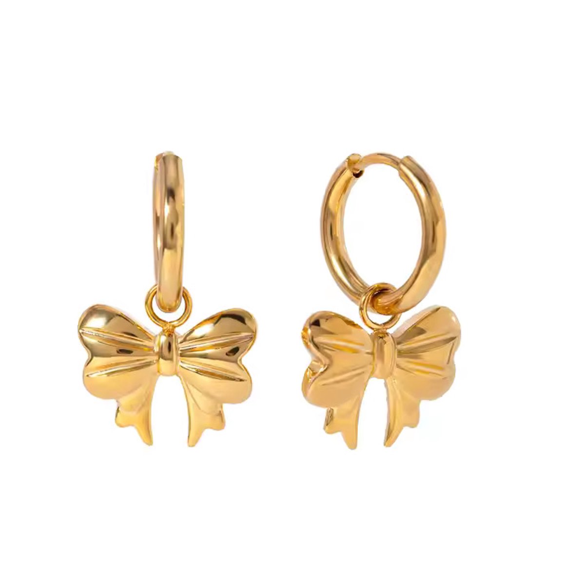 LOUIZ Gouden oorbellen met Strikjes - Stainless Steel Goudkleurig - strikjes oorbellen voor meisjes - Nikkelvrij en waterproof