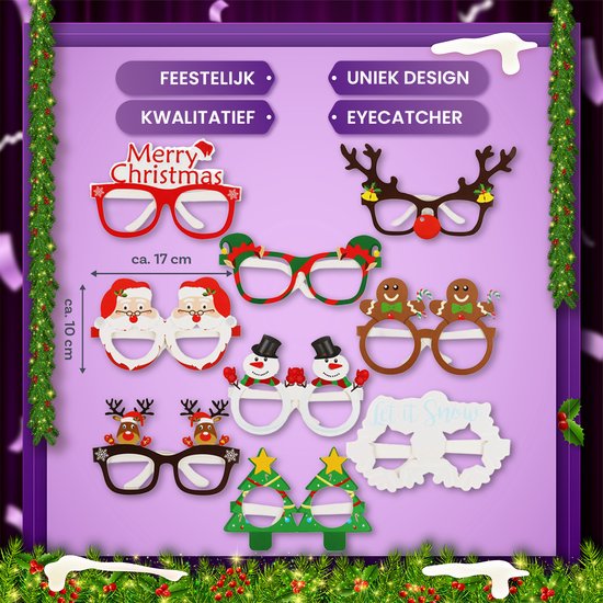 Q2P - Accessoires photo de Noël - Décorations de Noël - Lunettes - Photobooth - Décoration - Fête de Noël - 9 pièces