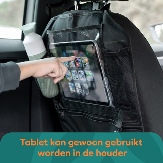 Wellewares - Autostoel Organizer - Voor Kinderen - Met stootbescherming en Tabletvak - Zwart