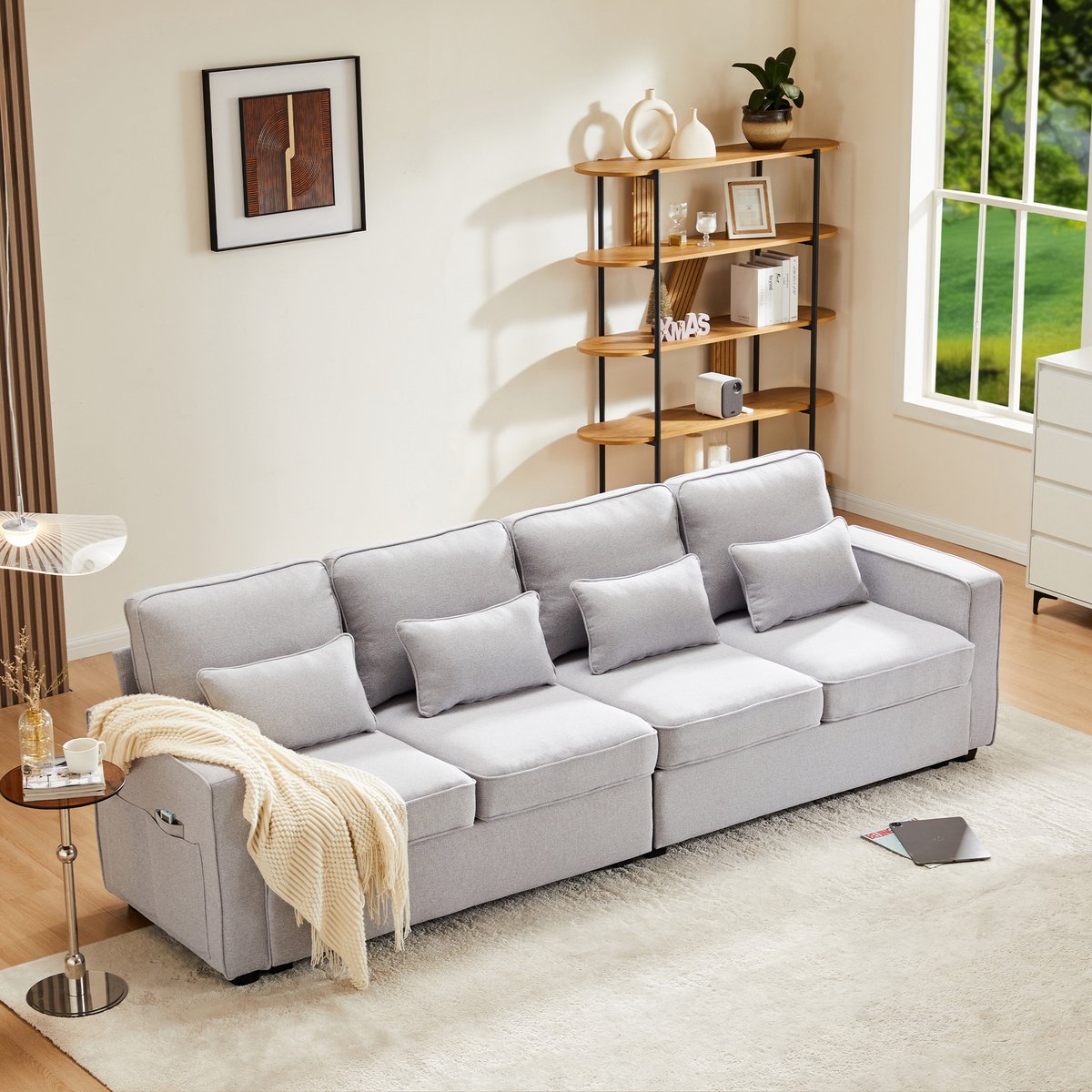 STILVORA Bank - 4-Zits - Luxe Sofa Met Lendenkussens En Hoge Zachte Zitting - Linnen - Grijs