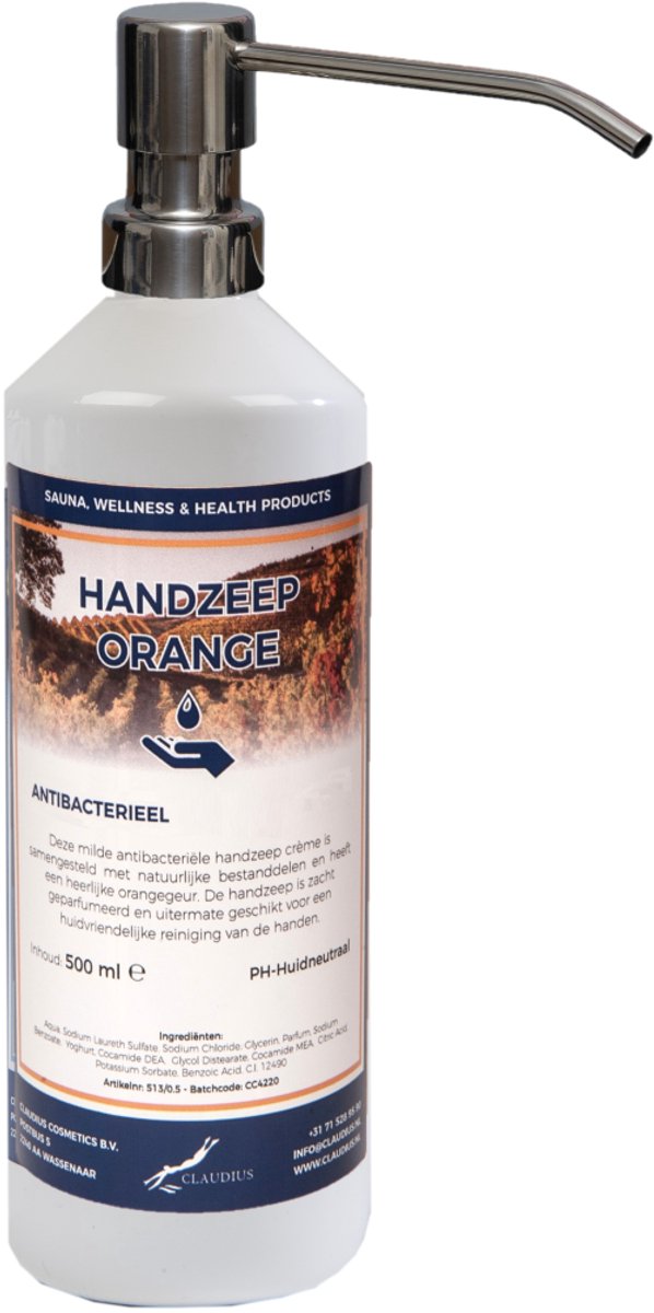 Handzeep Orange 500 ml - met gratis RVS zilverkleurige pomp