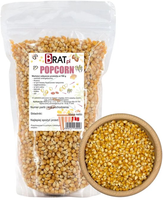BRAT.pl – Popcorn Maïs – Natuurlijk – Knapperig – 1 kg