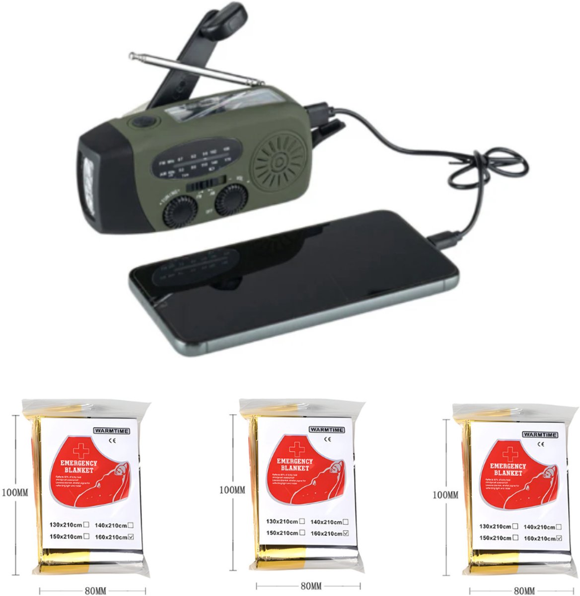72 uurs Noodpakket - 4-delig - Noodbundel - Noodradio - Reddingsdekens - Stroomuitval - Outdoor - Rampen - Survival