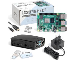 Raspberry Pi 4 2 GB Starterskit Zwart | Officiële voeding 15 W | Officiële behuizing | 64 GB-editie | 4K Micro HDMI-kabel | Koellichaamset