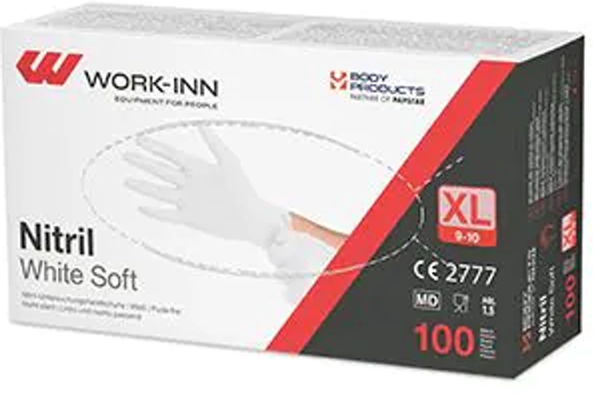 10x 100 WORK-INN/PS Handschoenen Nitril poedervrij White Soft wit Maat: XL