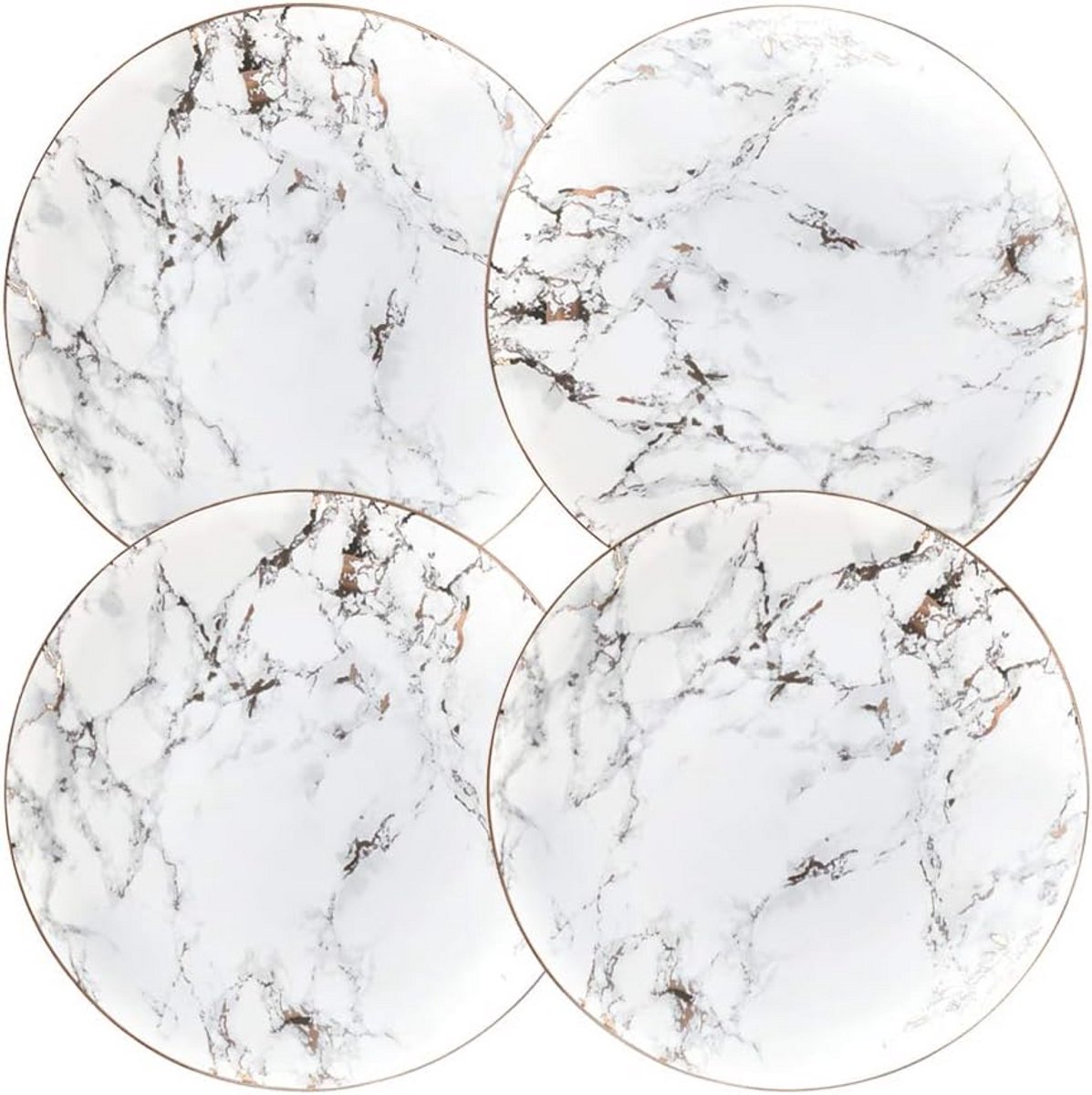 Set van 4 Porseleinen Dessertborden - Licht Goud Marmer Design - 20 cm