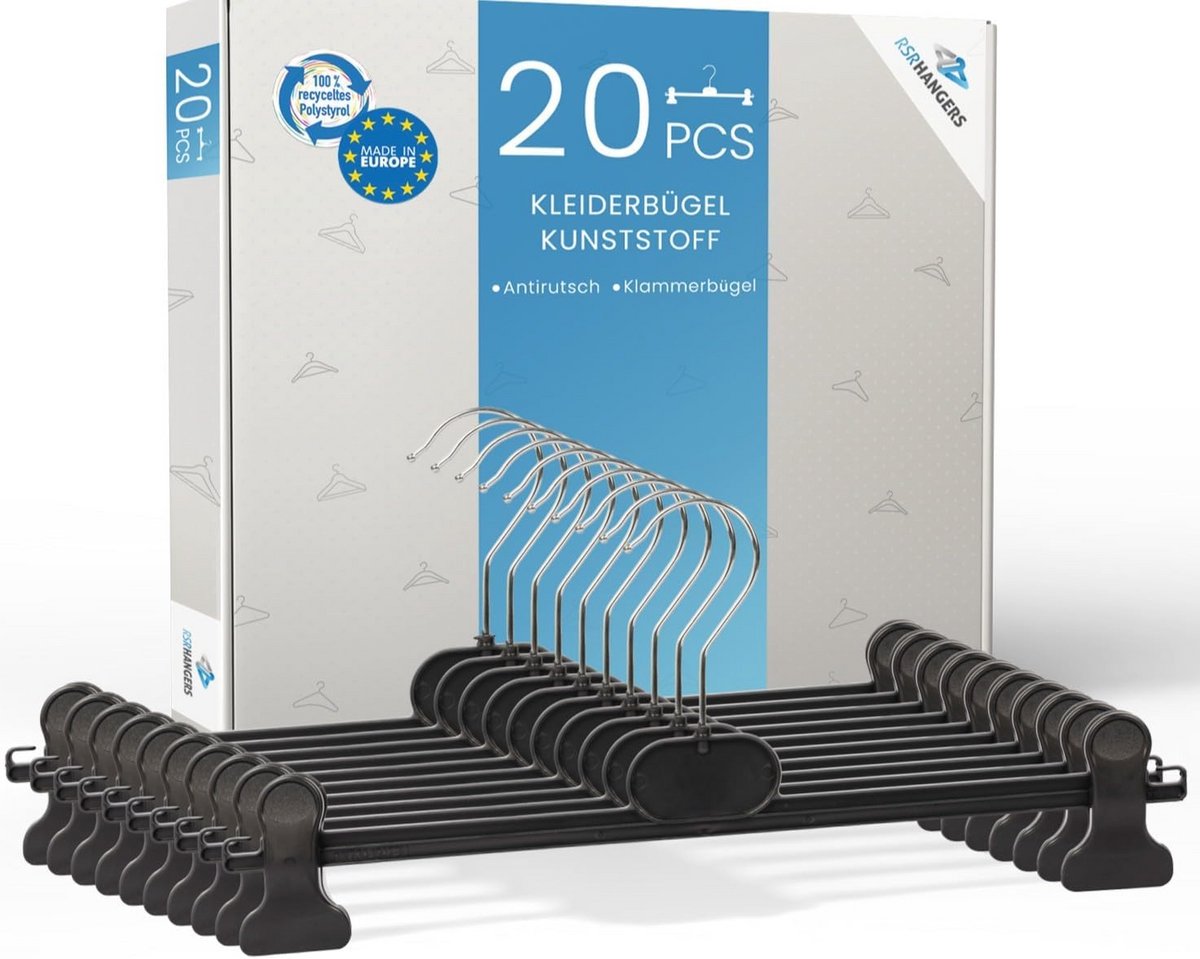 Kleerhangers en broekspanners set van 20 stuks met verstelbare klemmen