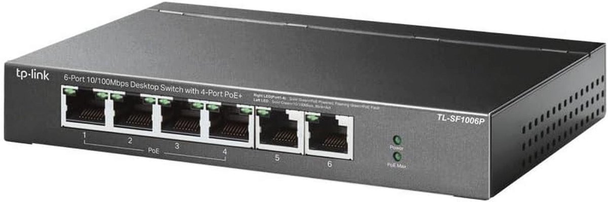 Unmanaged Fast Ethernet Switch met Power over Ethernet (PoE) voor IP-camera's, Toegangspunten en Telefoons