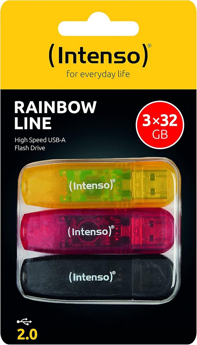 Rainbow Line USB-stick 3 x 32 GB - Geel, Rood en Zwart - USB 2.0