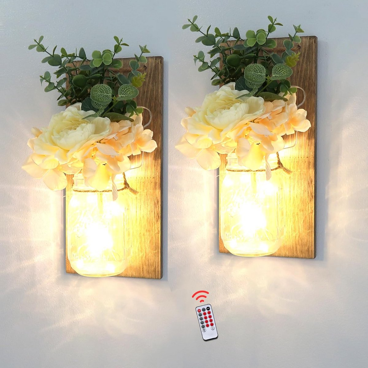 Rustieke Wanddecoratie Set van 2 met LED Verlichting en Rozen