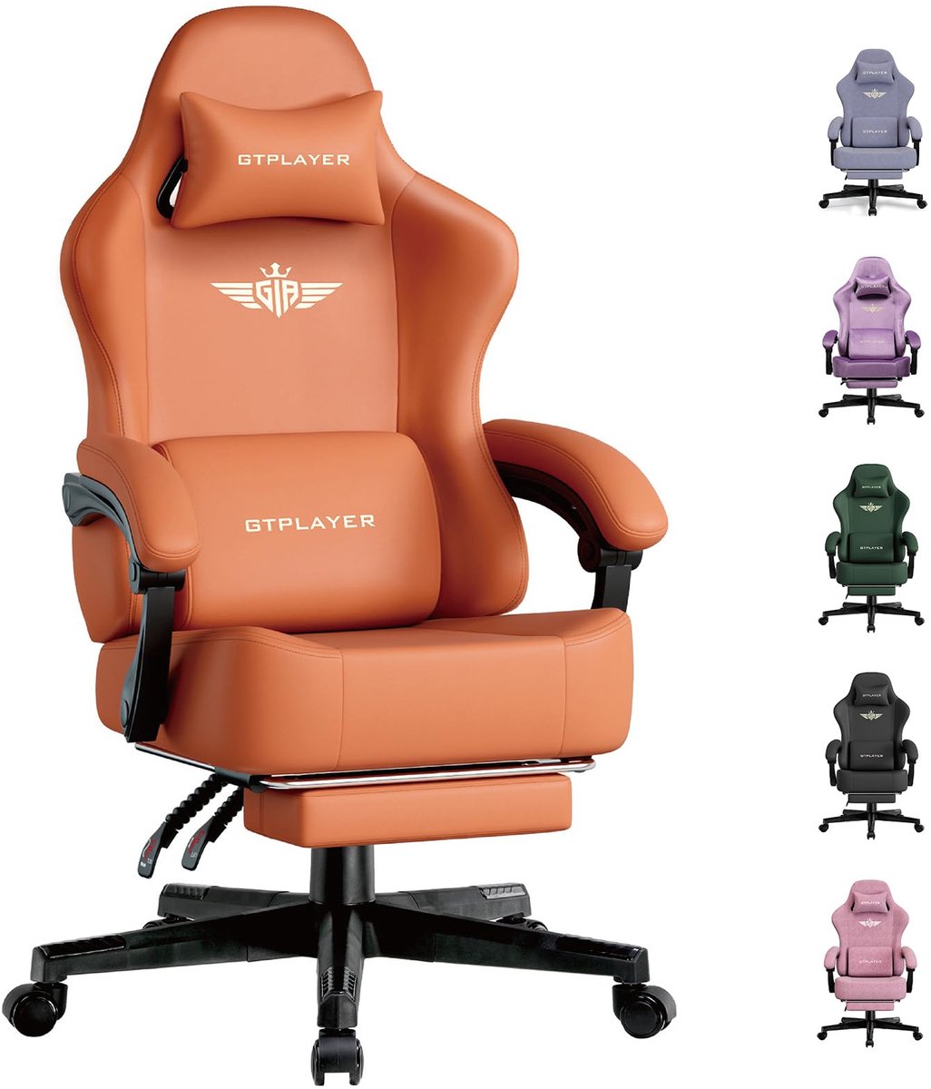 GTPLAYER - Gamingstoel Bureaustoel - Met 160° Verstelbare Rug - Oranje Kunstleer