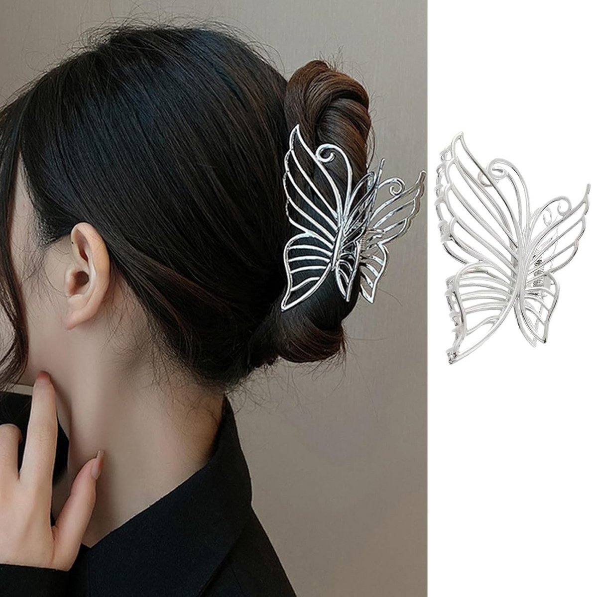 Metalen Vlinder Haarclip Zilver voor Vrouwen en Meisjes