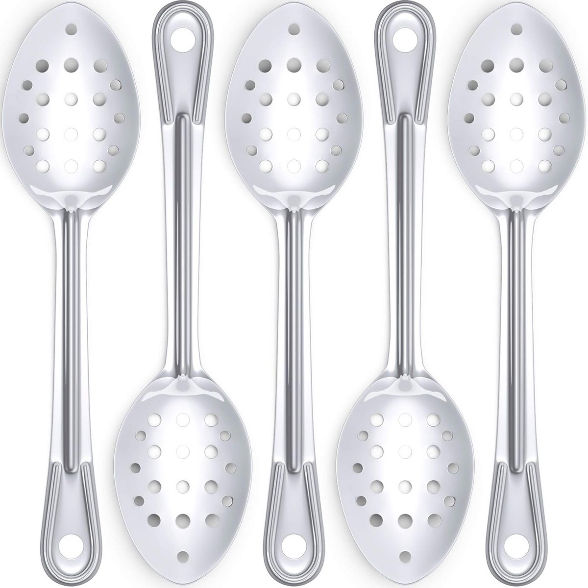 Set van 5 Professionele RVS Serveerlepels 11 Inch - Geperforeerd & Ergonomisch Keukenlepel