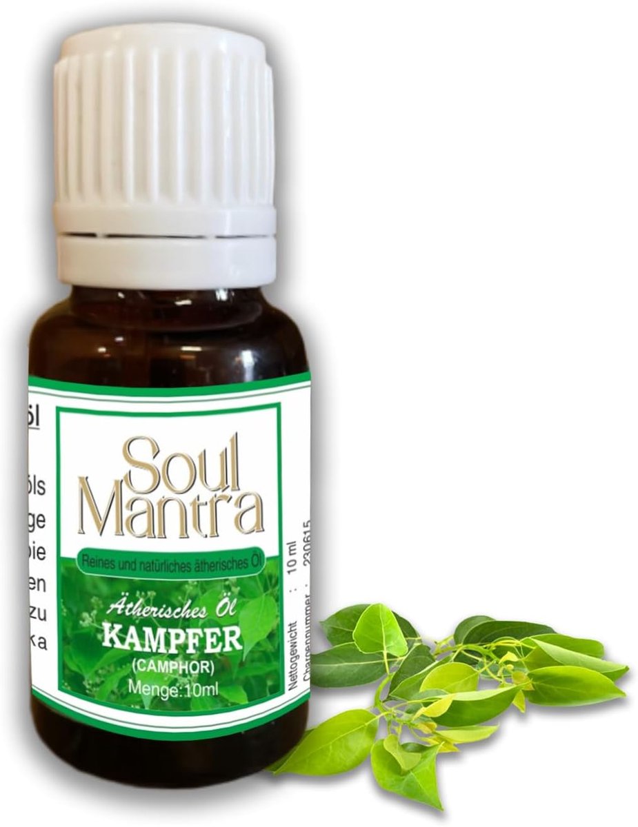 Soul Mantra Kamfer Essentiële Olie 10ml - 100% Puur - Voor Aromatherapie, Huidverzorging en Sterk Haar - Natuurlijke Etherische Olie met Kajal Sticker