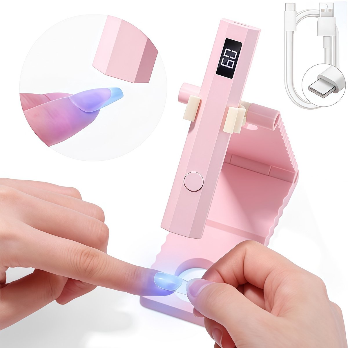 Nagellamp - LED nagellamp - Nagellamp led uv - Mini Nagellamp -Gellamp - Snelhardende lamp - Met opklapbare standaard - Met LCD-scherm - Met timer - Oplaadbare lamp - Draagbare lamp - Draadloze lamp - Voor gelnagelstickers - Lijm - Roze