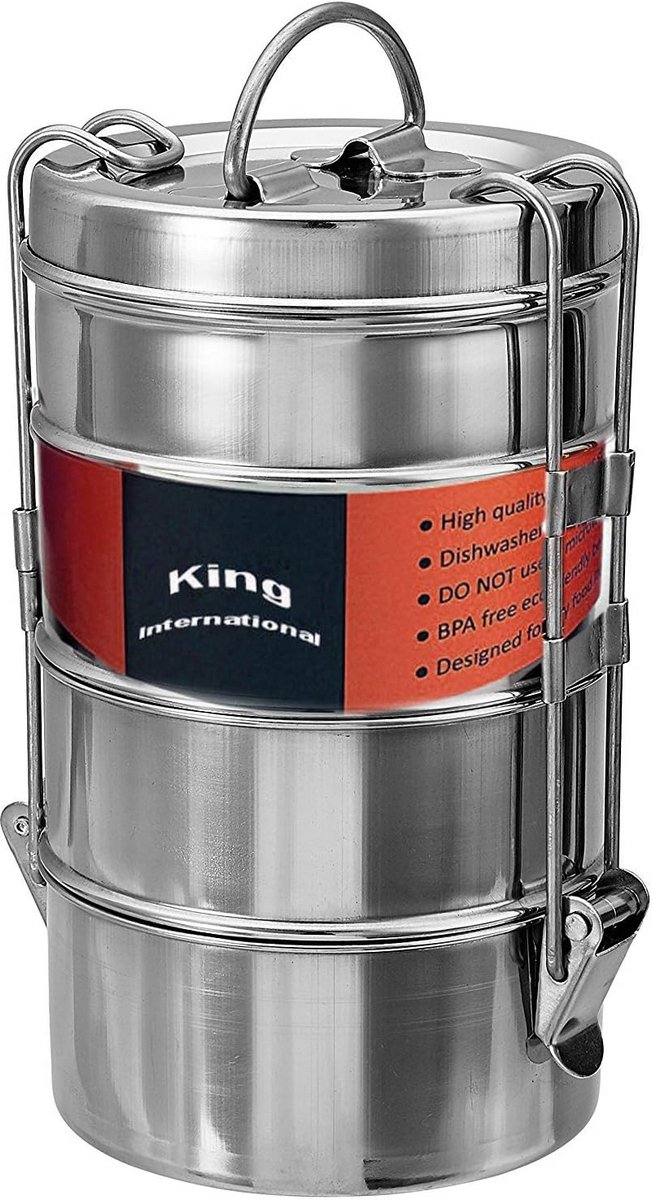 RVS Bento Box met 4 Lagen - Lunchtrommel voor Maaltijden Onderweg - Lekvrije Opslag