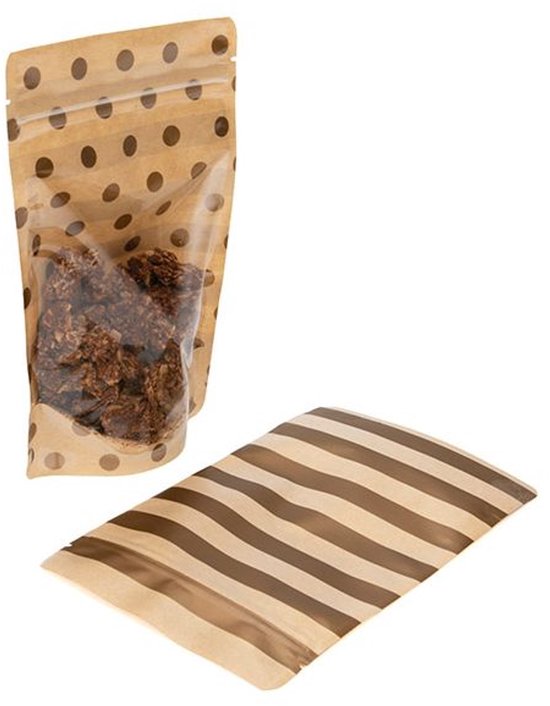 Stazakken Transparant/Kraft Met Goude Stippen Bedrukking & Strepen Patroon 13x7,9x20,6 cm (25 Stuks) — afbeelding 3