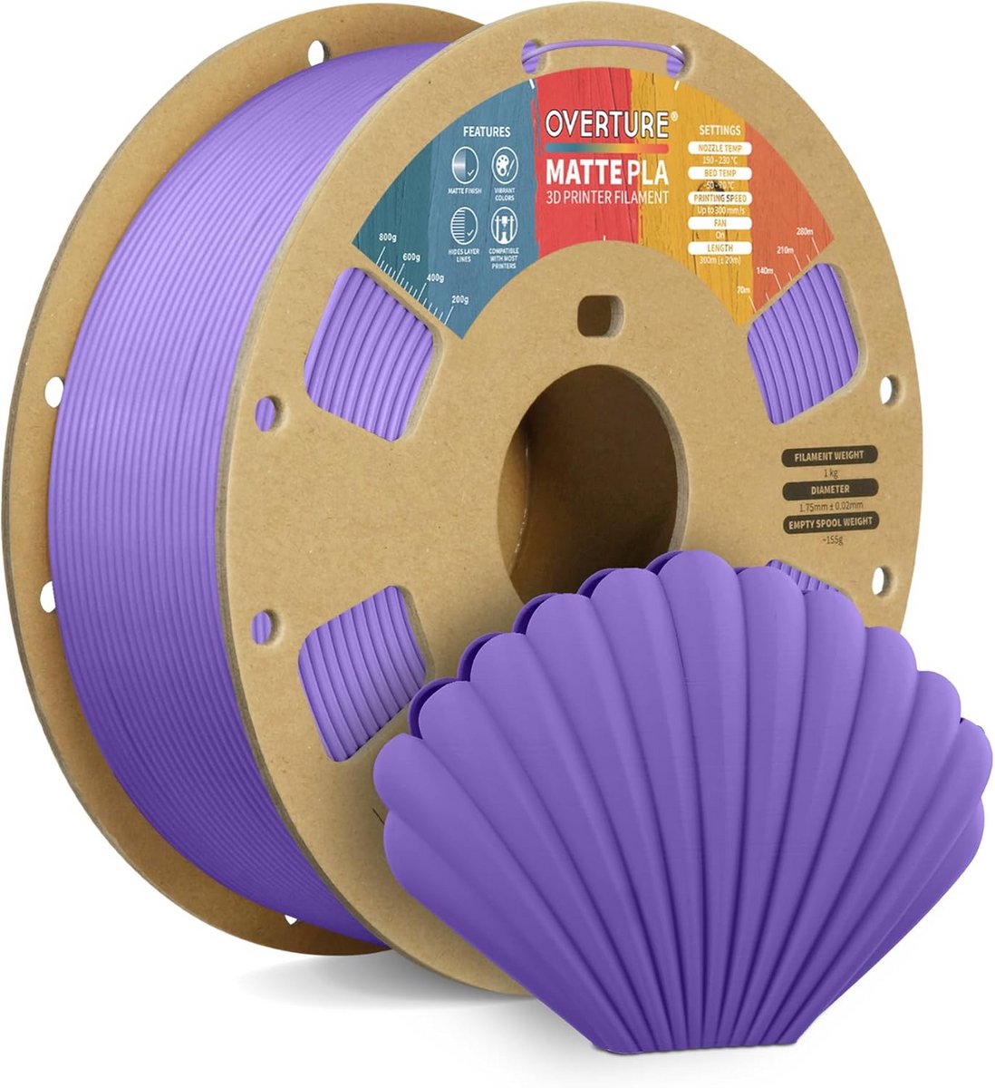 Matte PLA 3D Printer Filament 1.75mm, 1KG Kartonnen Spoel, Hoge Maatnauwkeurigheid