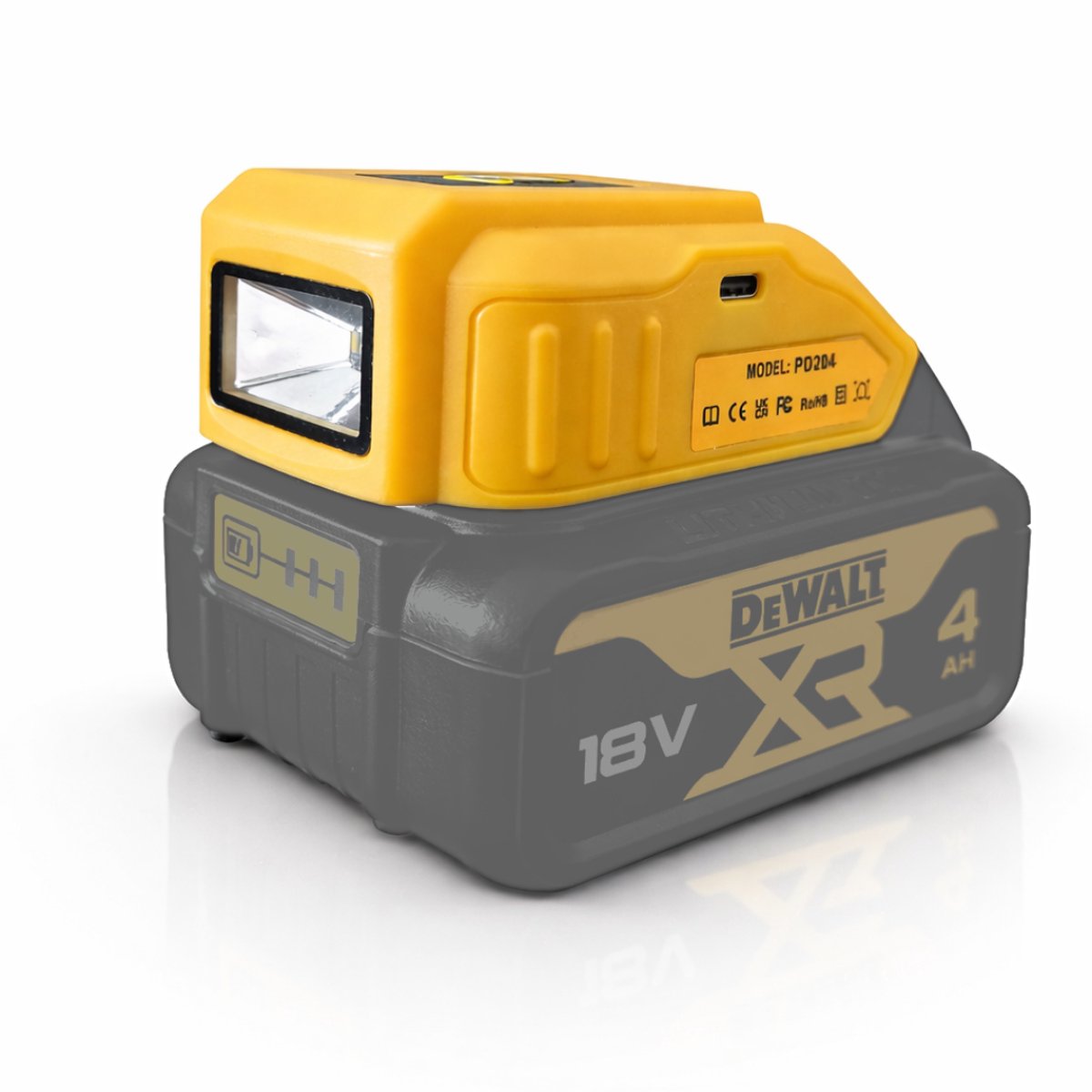 Krylanso® - USB-adapter met Oplaadfunctie voor DeWalt XR Accu 18V Li-Ion - LED lamp - Snelladen via Power Delivery - Powerbank - Bidirectionele Functionaliteit