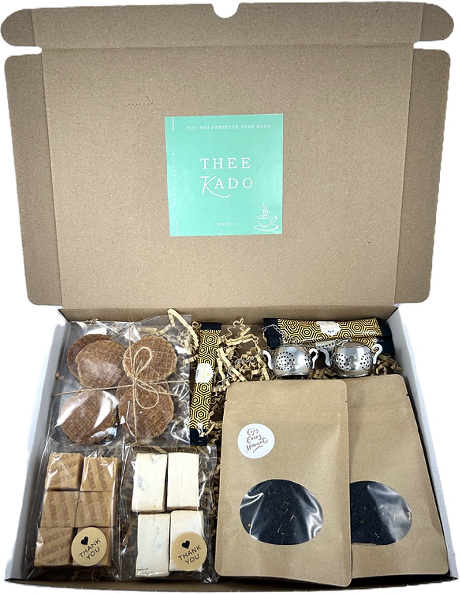 XL Thee brievenbus cadeau - groot - thee - honing - noga - fudge - stroopwafels