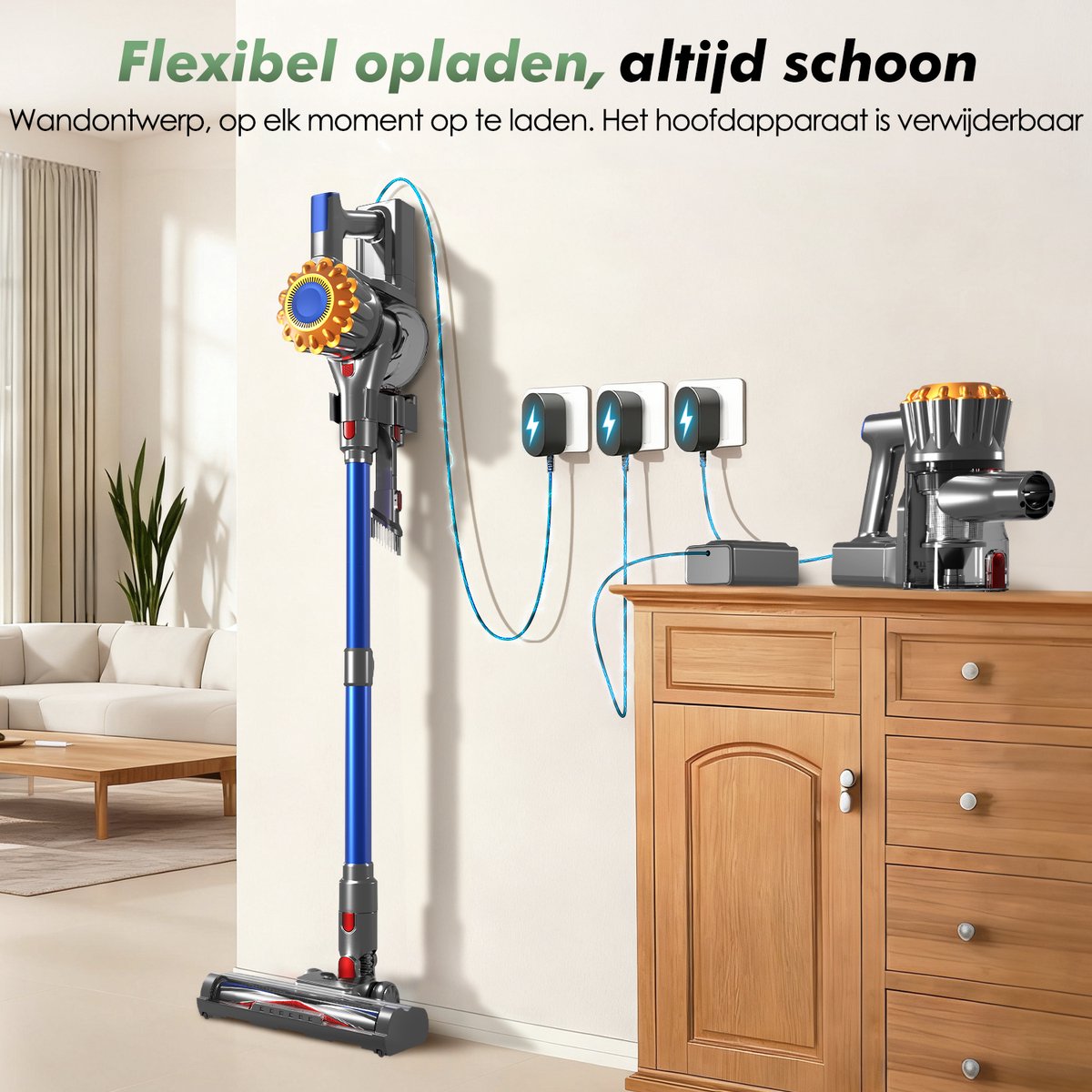 Fukstern Steelstofzuiger Draadloos - 38KPa krachtige zuigkracht - Tot 60 Min Accuduur - 4-voudig HEPA-Filtersysteem - 1,6L Stofreservoir - Anti-Klit Vloerborstel draadloze steelstofzuiger - blauw – foto 8