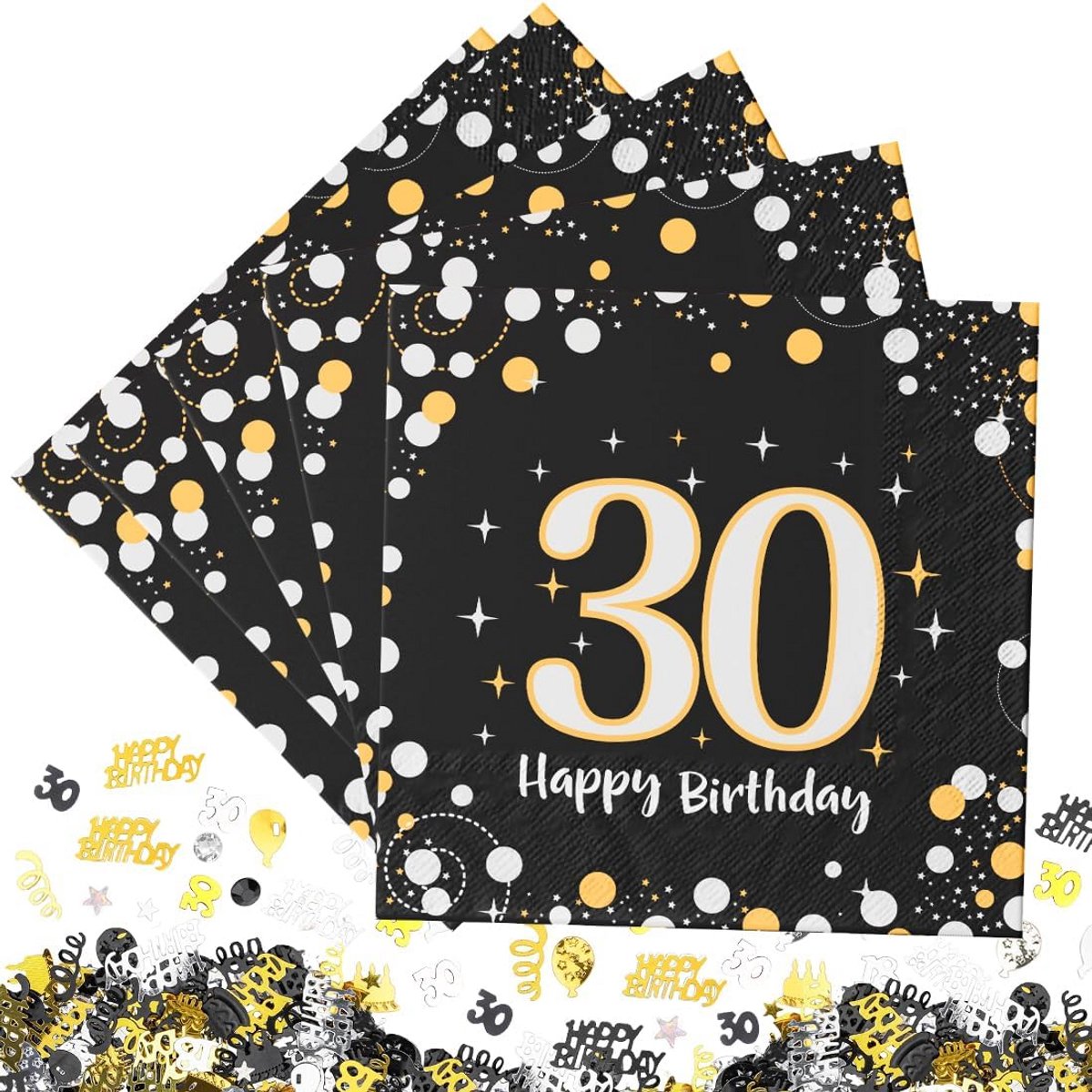 Servetten 30 Jaar Goud Zwart 33x33 cm Decoratie Verjaardag Feest
