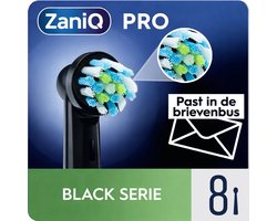 ZaniQ – Pro Black Serie – Opzetborstels 8 stuks– Niet Geschikt voor iO - Zwart -Compatibel met handvatten waarop Oral-B Cross Action opzetborstels passen- Brievenbusverpakking