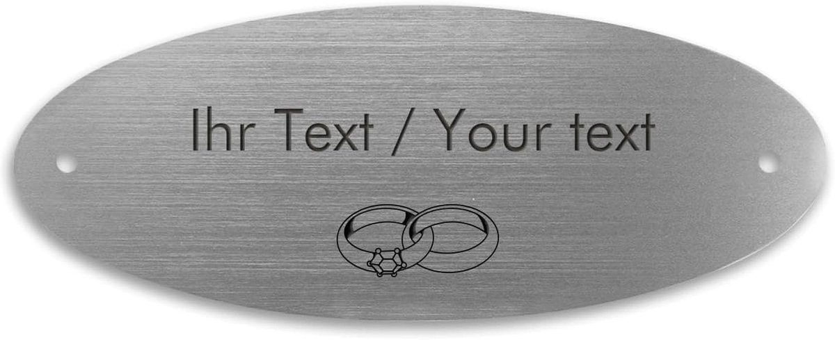 Ovaal acryl deurbord in roestvrijstalen look – 90 x 35 mm, zilver metallic – gepersonaliseerd naamplaatje