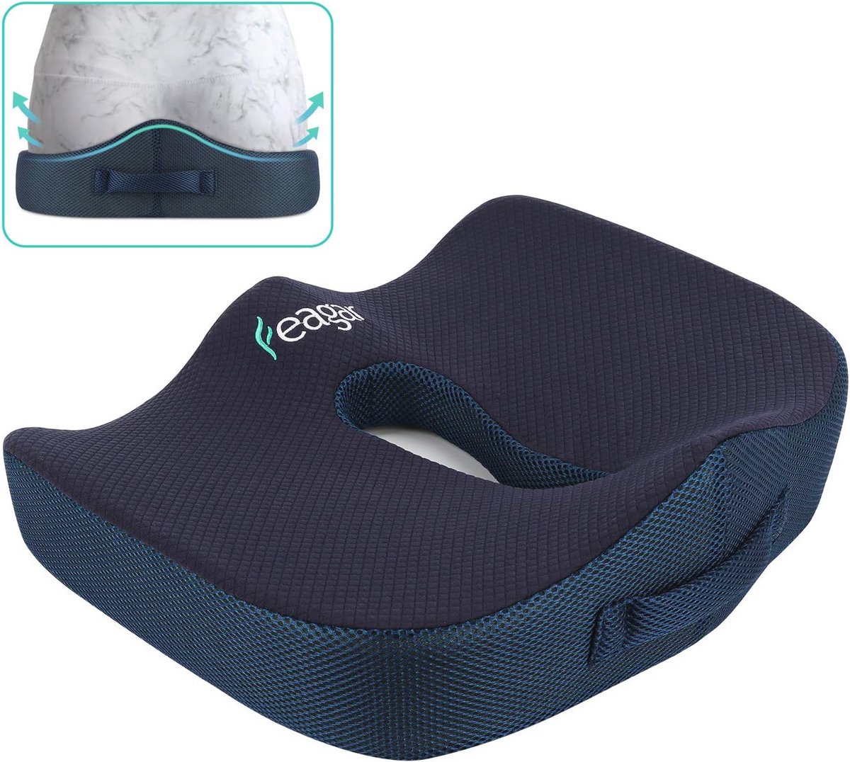 Zitkussen orthopedische ergonomisch lumbale ischias kussen in traagschuim voor kantoor thuis auto rolstoel blauw zitkussen orthopedische