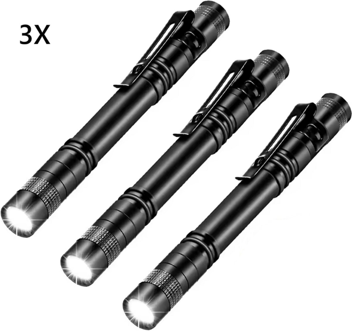 TLVX 3 stuks Mini Pen Zaklamp LED 650 Lumen – Sterke Militaire Aluminium Zaklamp 13cm – Waterdicht – Scouting – Bos – Camping – Vakantie – Survivallen – Veiligheid – Noodpakket licht – Compact Broekzak lamp – Kleding Clip – Inclusief AAA batterijen