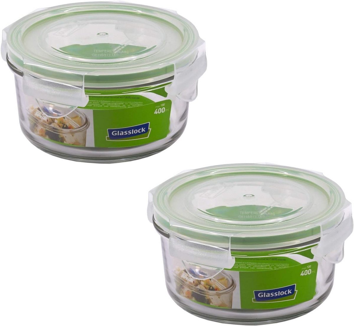 Set van 2 Ronde Glazen Vershouddozen 400 ml - Luchtdicht en Magnetronbestendig