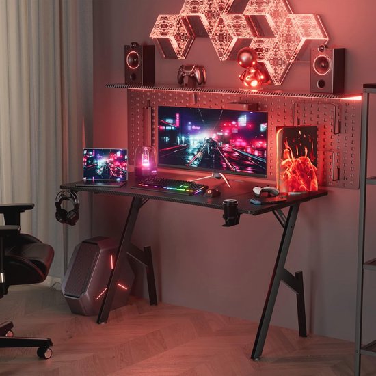 Ergonomisch Gamingbureau 140 x 60 cm met Bekerhouder en Hoofdtelefoonhaak - Zwart — afbeelding 4