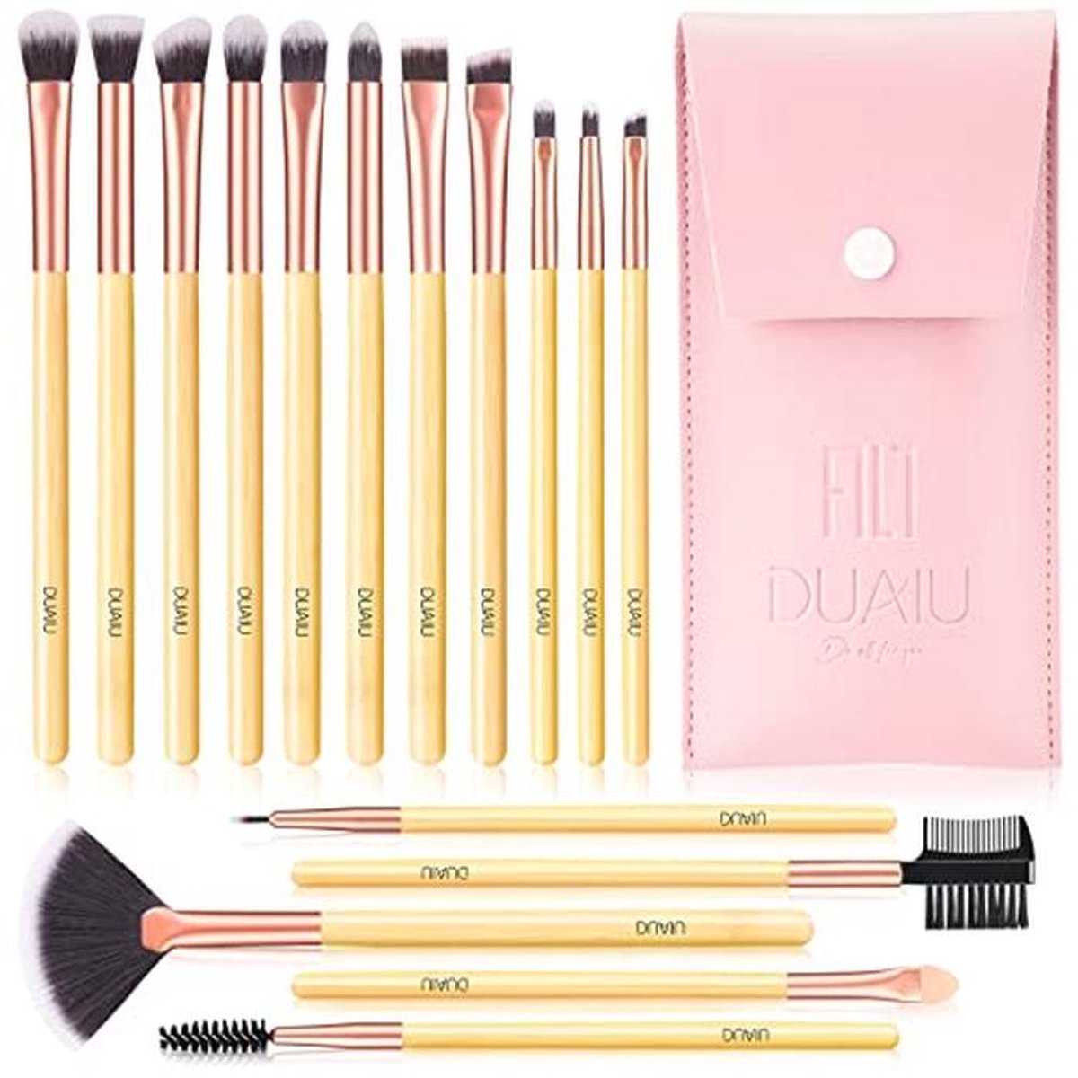 Oogschaduw Borstel Set - 16 Stuks Bamboe Make-up Borstels voor Ogen