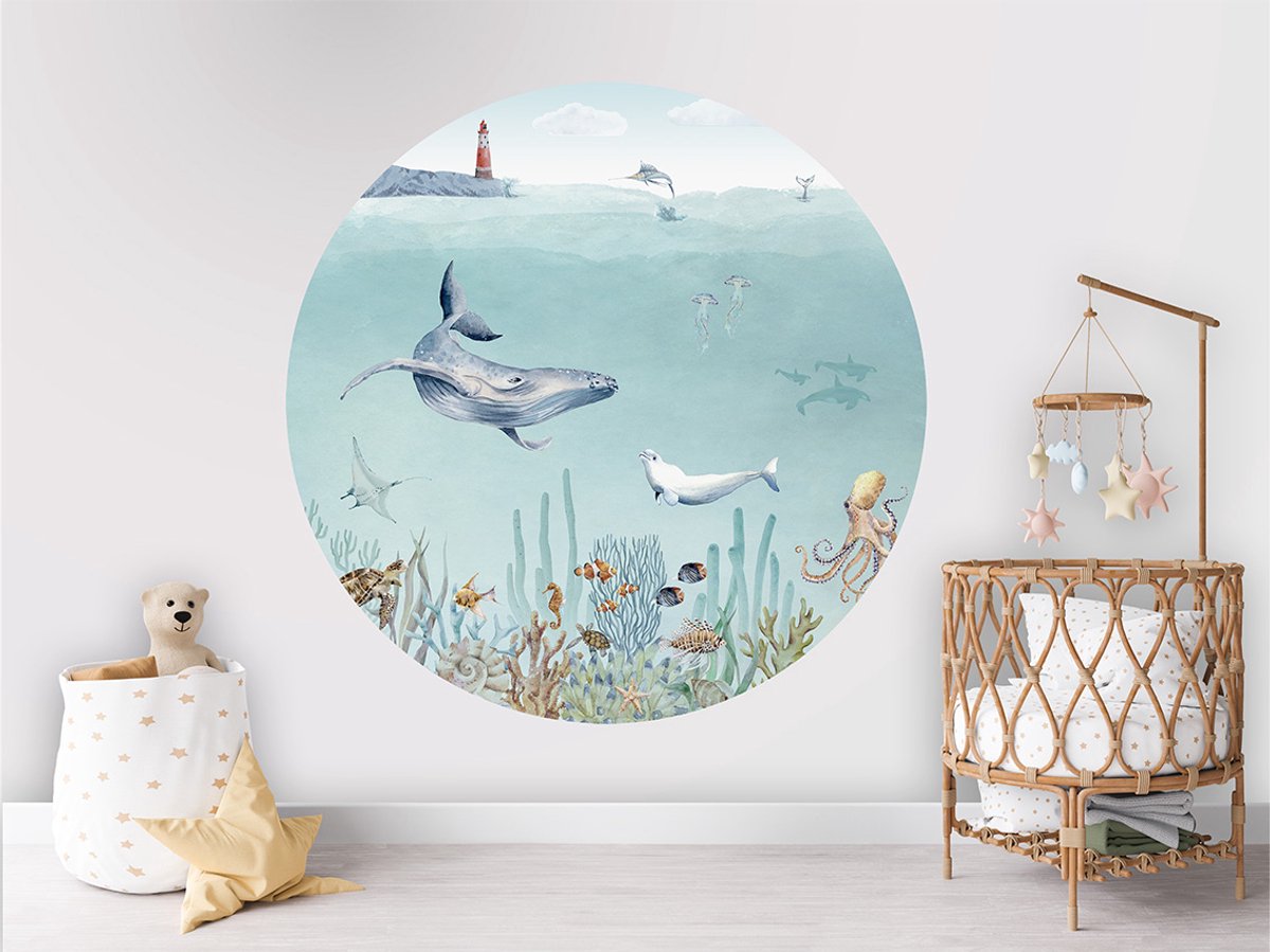 Muurcirkel - Wanddecoratie - kinderkamer - Babykamer - Onderwaterwereld - Secret Sealife - ø 80 cm