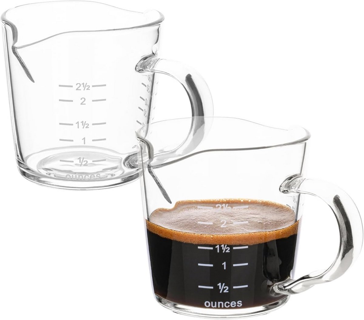 Dubbele Espresso Shot Glazen Set van 2 - 90ml Barista Maatbekers met Handvat