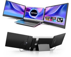 KEFEYA Draagbare monitor voor laptop 14,1 inch met stevige metalen kickstand, 1080P HD IPS laptop monitor plug and play voor Windows/Chrome/Mac/Switch/PS5