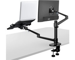 Viozon Monitor- en laptophouder, 2-in-1 verstelbare bureausteunen met dubbele arm, enkele bureau-armstandaard/houder voor 17 tot 32 inch LCD-computerschermen, extra lade voor laptops van 12 tot 17
