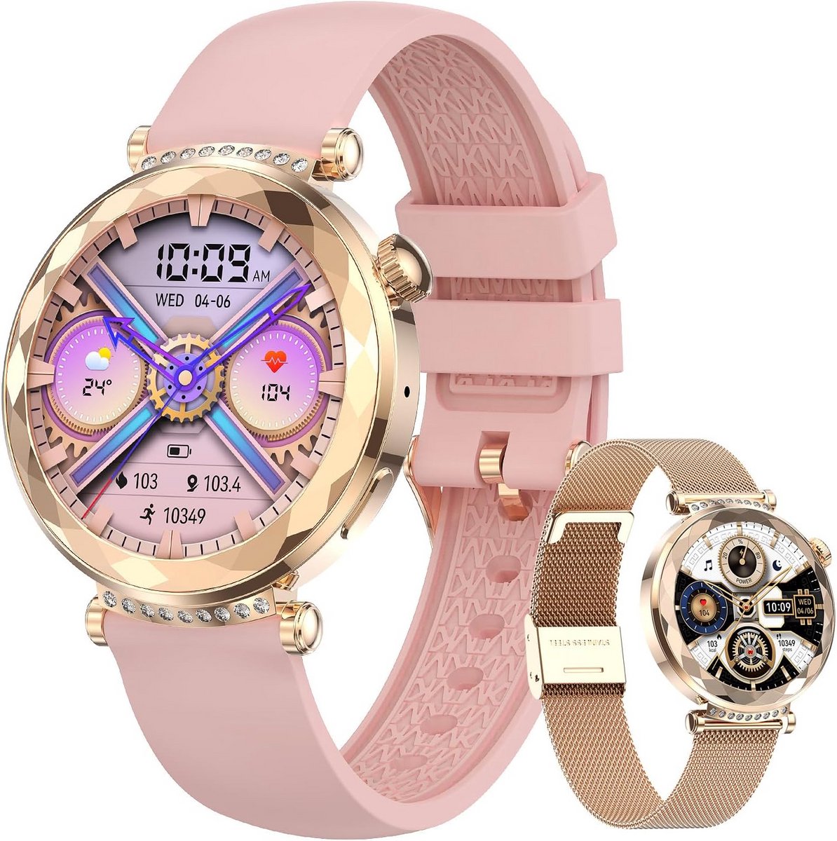 Dames Smartwatch met AMOLED-scherm, Fitnesstracker en Hartslagmonitor voor Android/iOS
