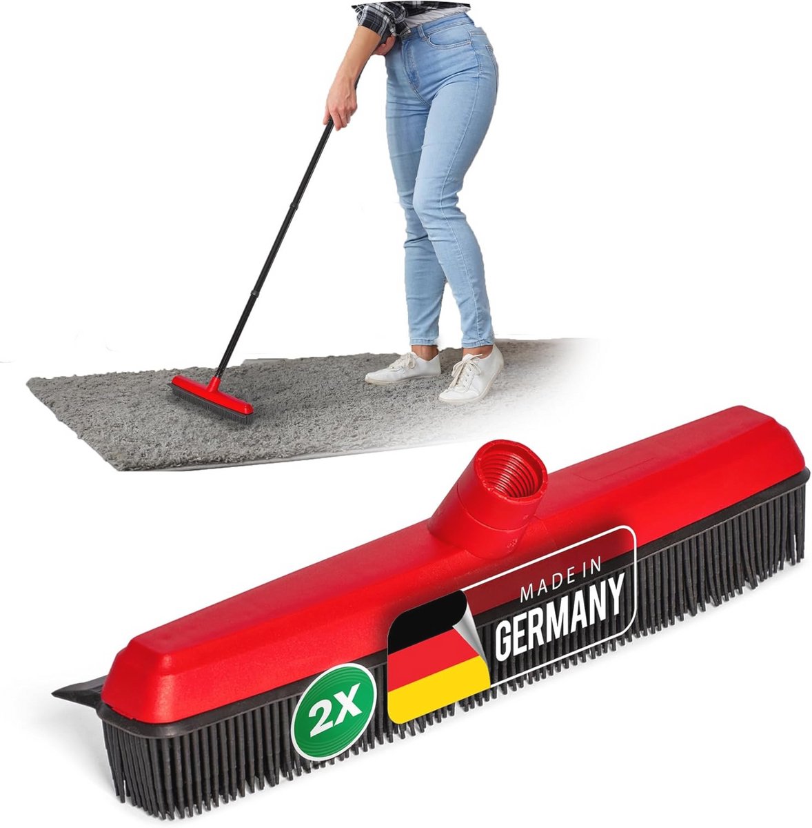 Set van 2 rubberen bezems met trekker voor alle vloertypes