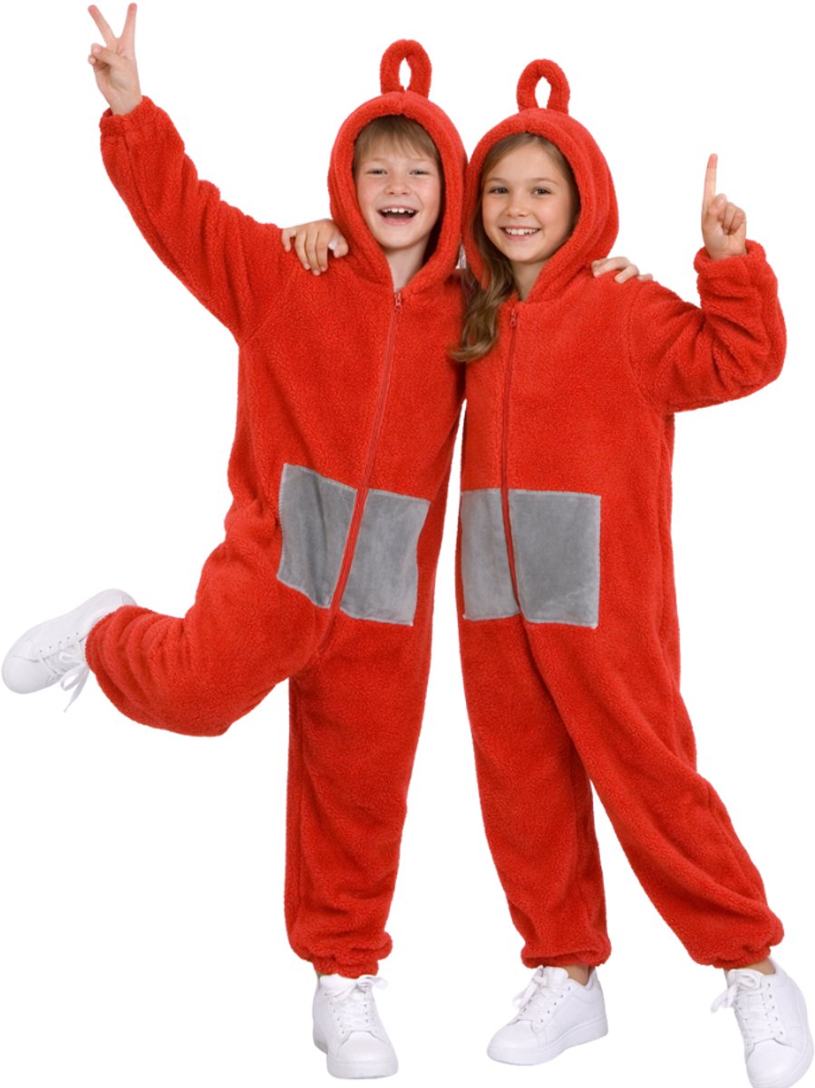 JOYAKIDS® Tele Onesie Kinderen | Carnavalskleding Meisje & Jongen | Verkleedkleren Jongens Meisjes | Rood Verkleedkostuum Kids | Onesie Pyjama | Tubbie Kostuum Kind | Carnaval kleding | Verkleedkleding | Verkleed als | Groepskostuum | Maat 110