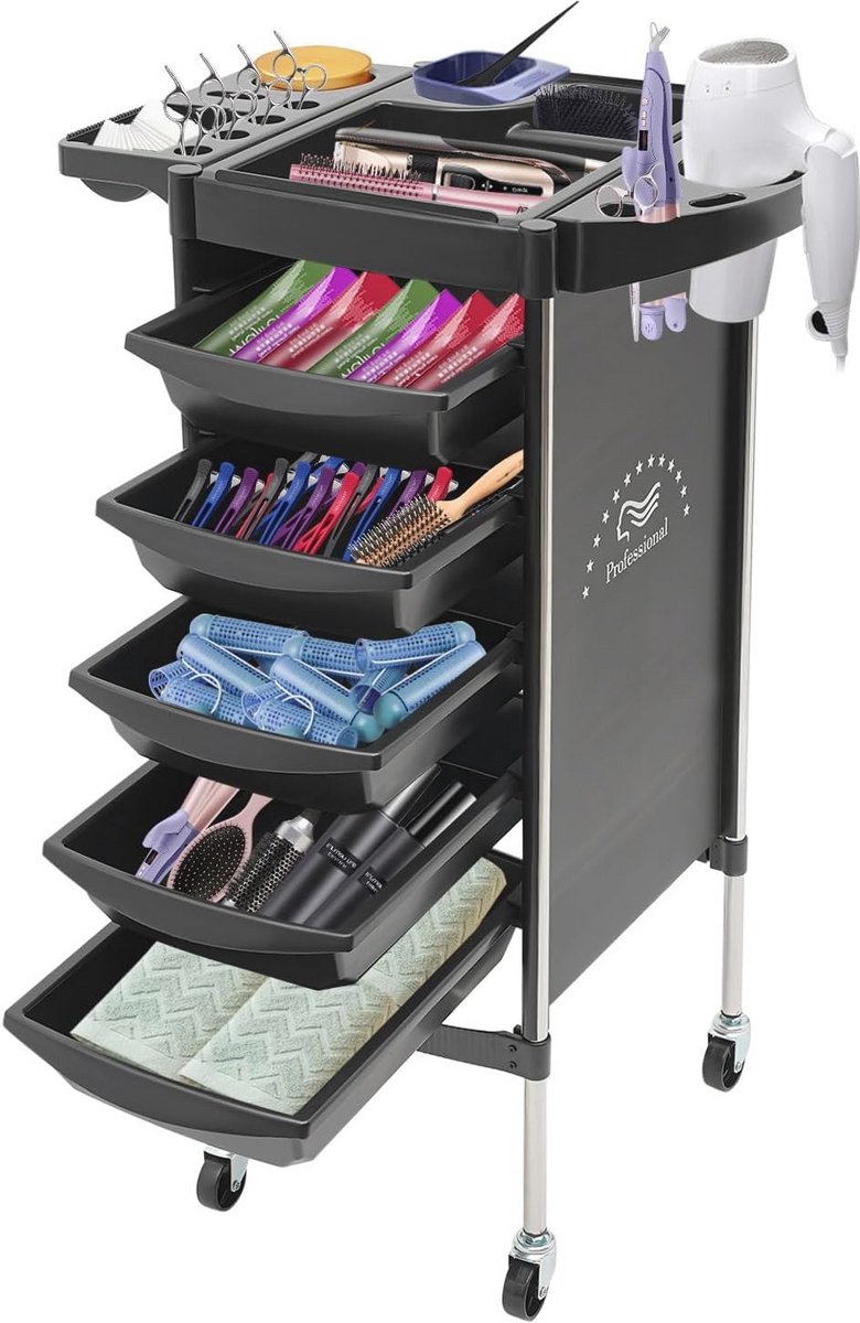 Kapperkar met 5 Laden en Wielen voor Haarstyling