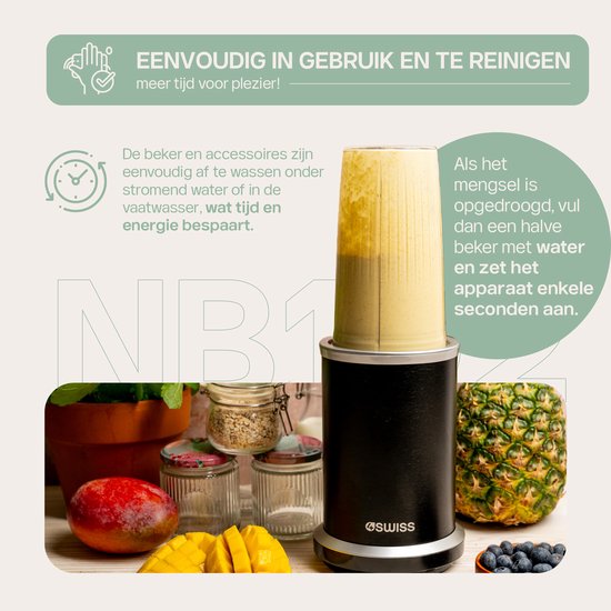 4Swiss Blender met Beker NB 102, Multifunctioneelwart1000 Watt, 1000 ml, met Snoer, Smoothie Maker, Zwart van Merkloos — afbeelding 2