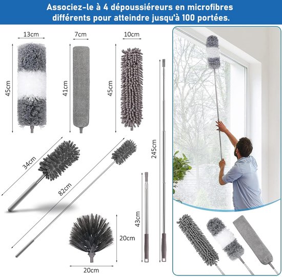 Telescopische stofplumeau 250 cm - wasbare microvezel stofdoek voor ventilatoren en moeilijk bereikbare plaatsen — afbeelding 5