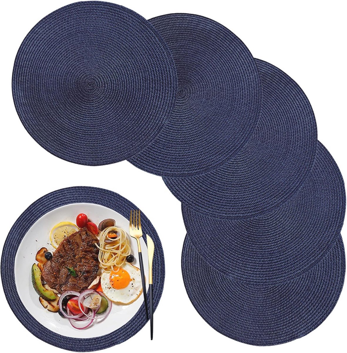 Ronde wasbare placemat set van 6 - kunststof polypropyleen voor keuken en eettafel
