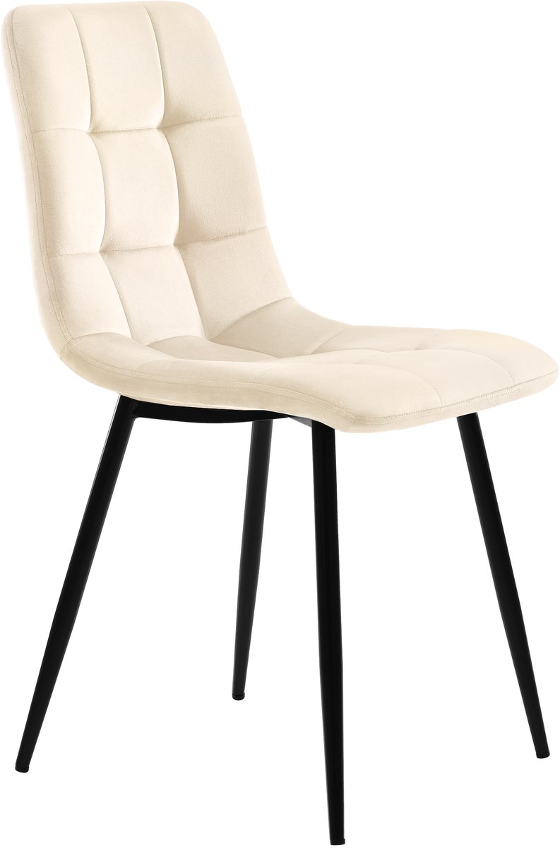 Eetkamerstoelen (4 stuks), beige, set van 4 gestoffeerde designstoelen met rugleuning, fluwelen zitting en metalen frame.