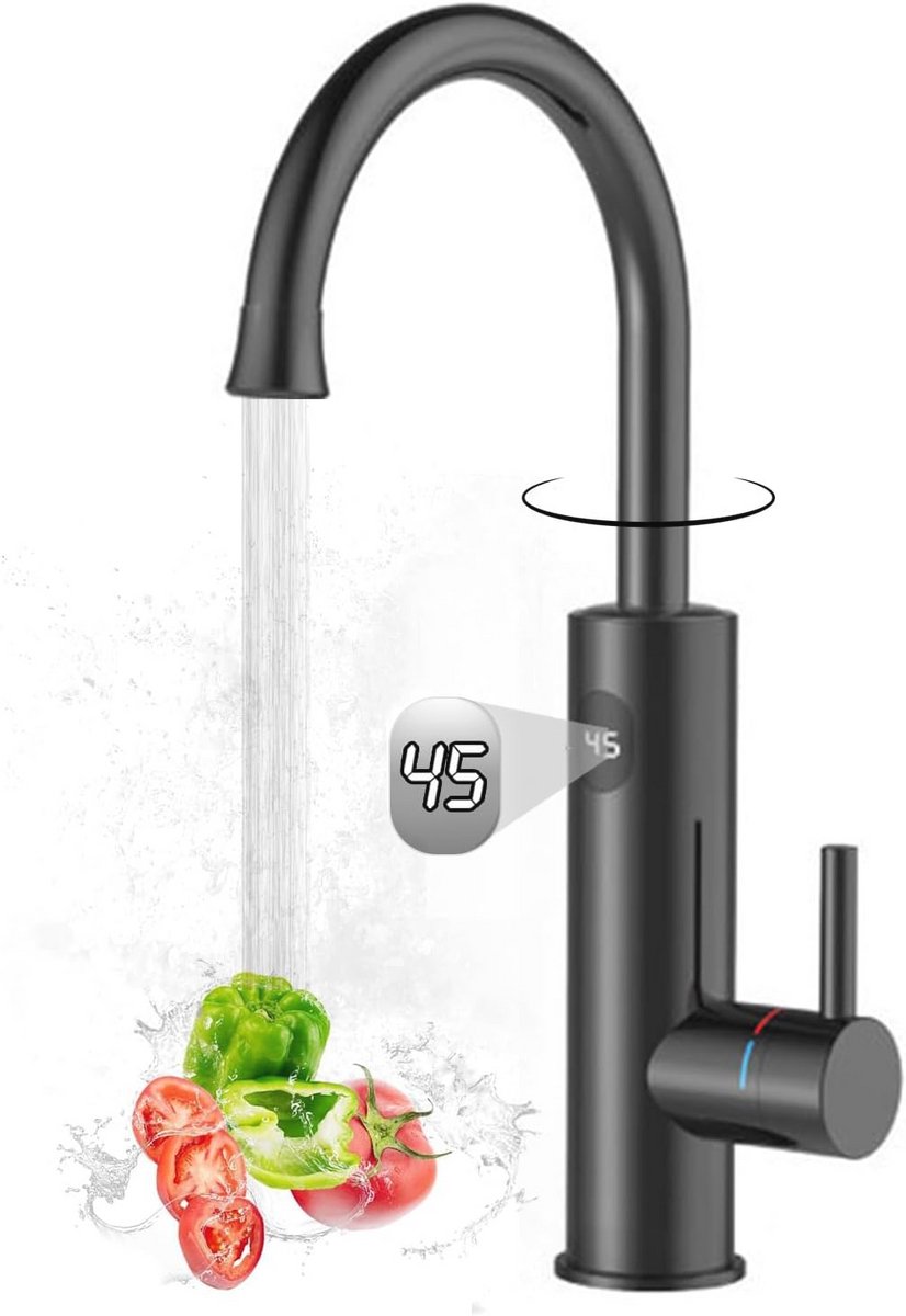 Instantaneous Hot Water Tap 3200W with LED Display and 360° Rotation