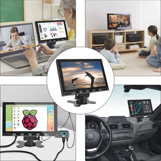 10.1 inch Mini Monitor met Raspberry Pi Display - Draagbaar en Veelzijdig met HDMI, VGA, AV, BNC en USB aansluiting - Ingebouwde Luidsprekers voor Auto, PC en TV — afbeelding 2